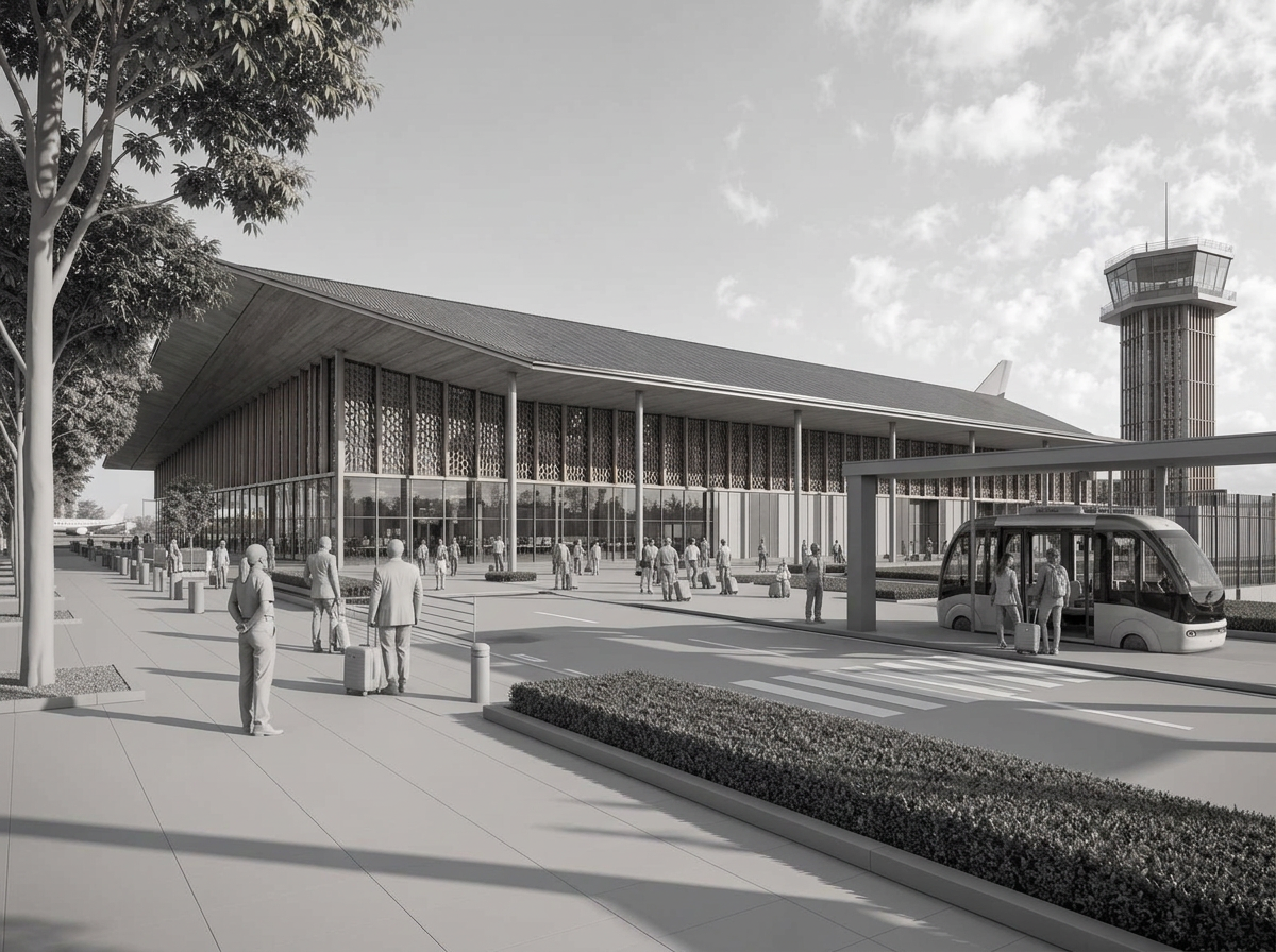 Bamenda Airport terminal in monochrome