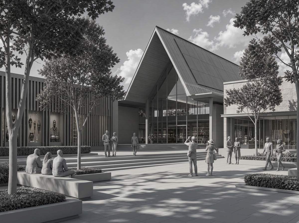 Library and Museum plaza in monochrome