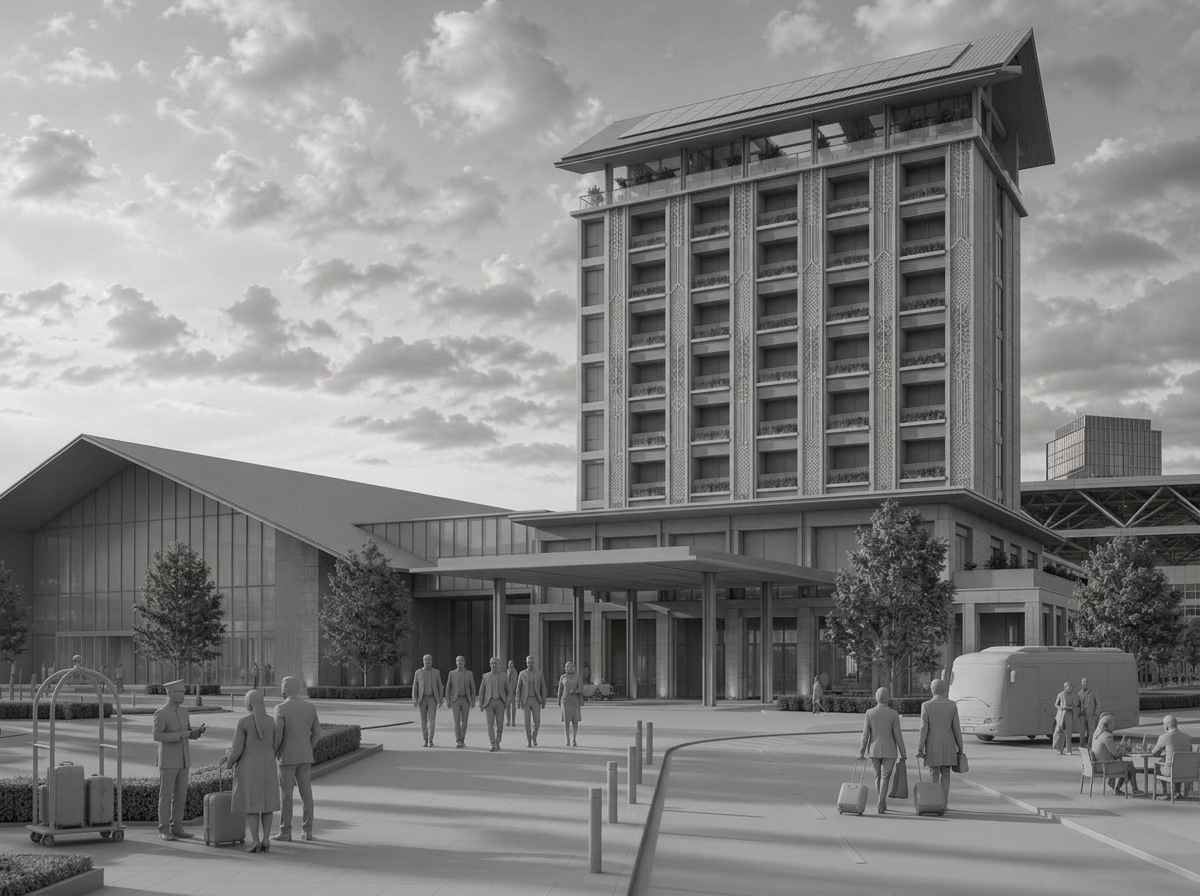 Hotel and conference centre in monochrome